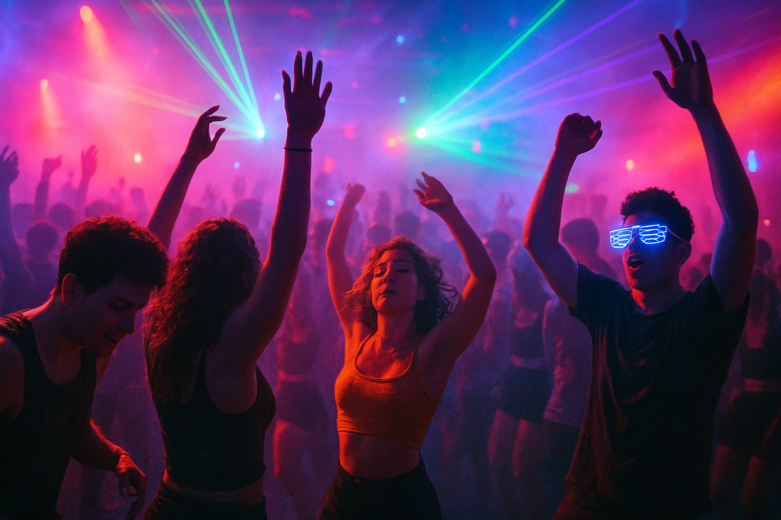 People at a loud rave wearing custom ear plugs
