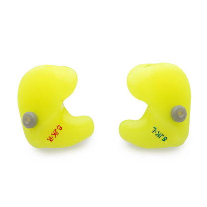 Pair of yellow earplugs on a white background